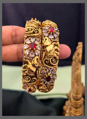 Beautiful Elephant and Stone Flower Bangles - BG00492