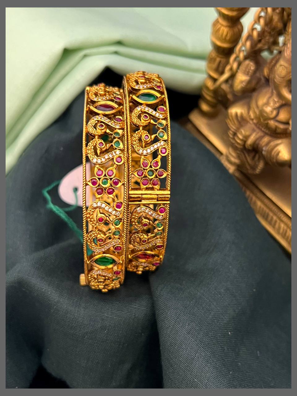 White Stone Peacock with Multi Colour Stone Bangles in Nakshi - BG00550