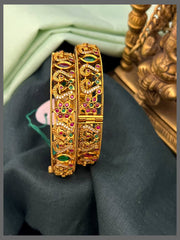 White Stone Peacock with Multi Colour Stone Bangles in Nakshi - BG00550