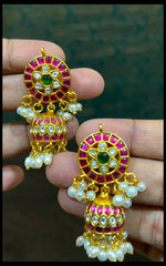 Jadau Bottu Jhumki With Back Screw - KE00564