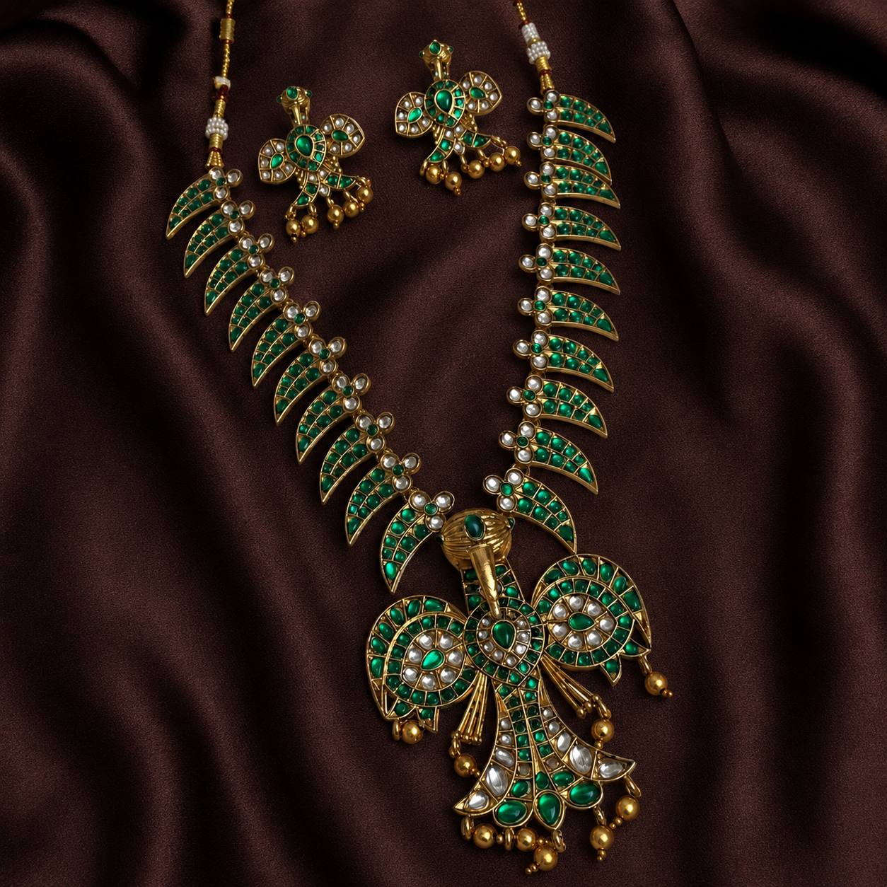 Kempu Stone Gandaberunda Neckalce With Earrings - NN00931
