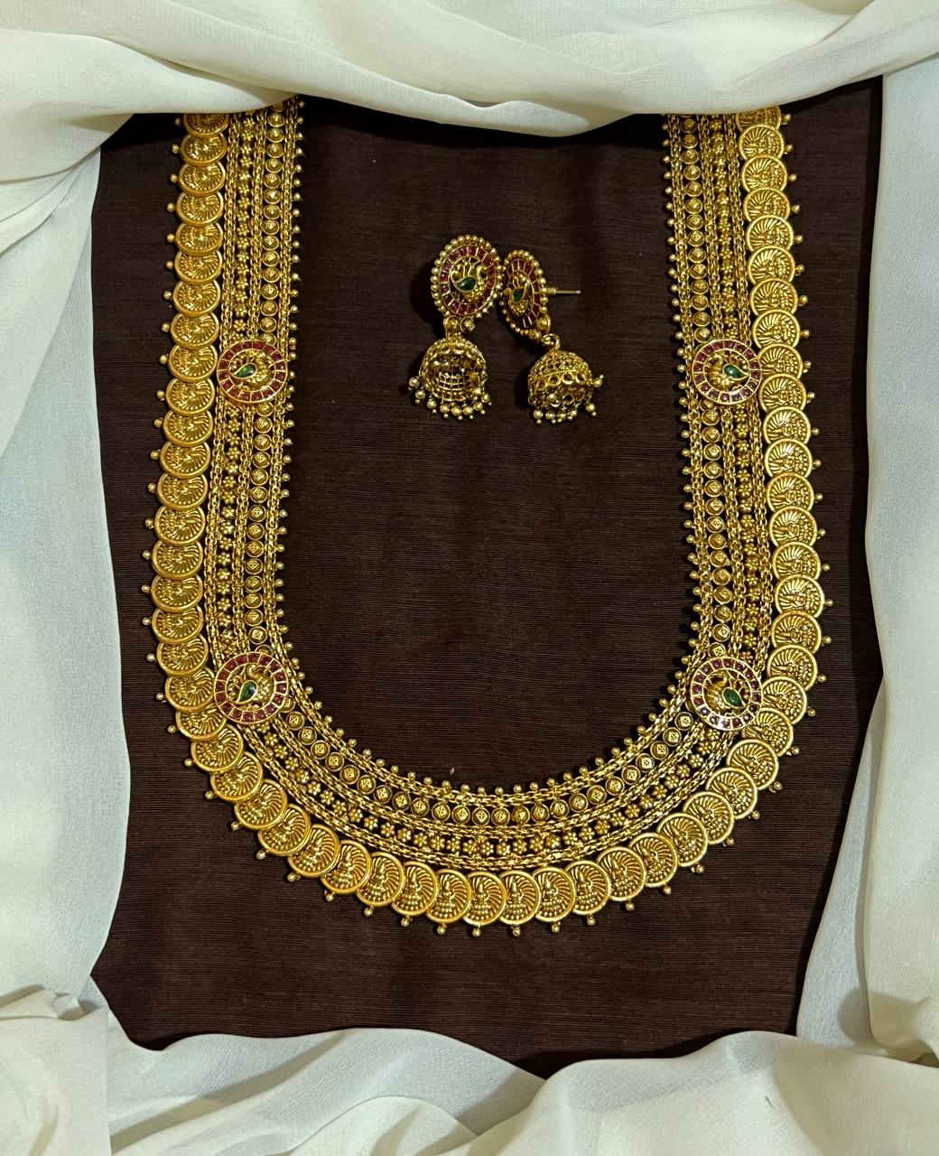 Bridal Grand Big KAasu Haram With Peacock Jhumki - NH00476