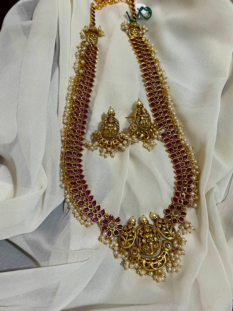 Kempu Long Haram With lakshmi Pendant - NH00290