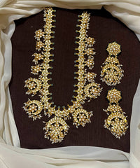 Kundan Moon White Long Haram With Big Earrings - KH00207