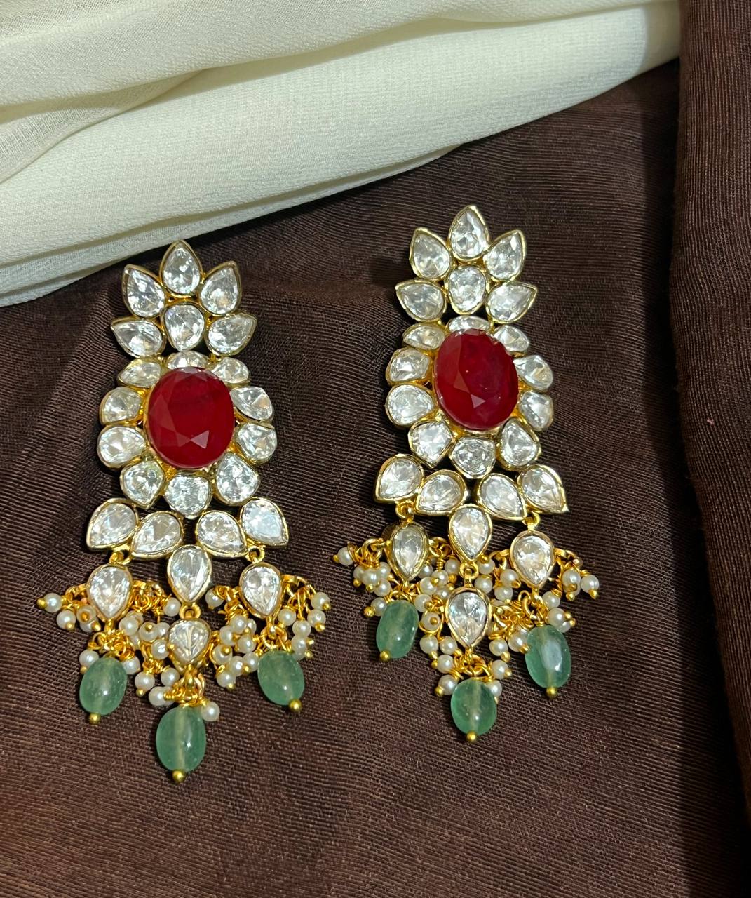Designer White Mozonite Earrings - KE00435