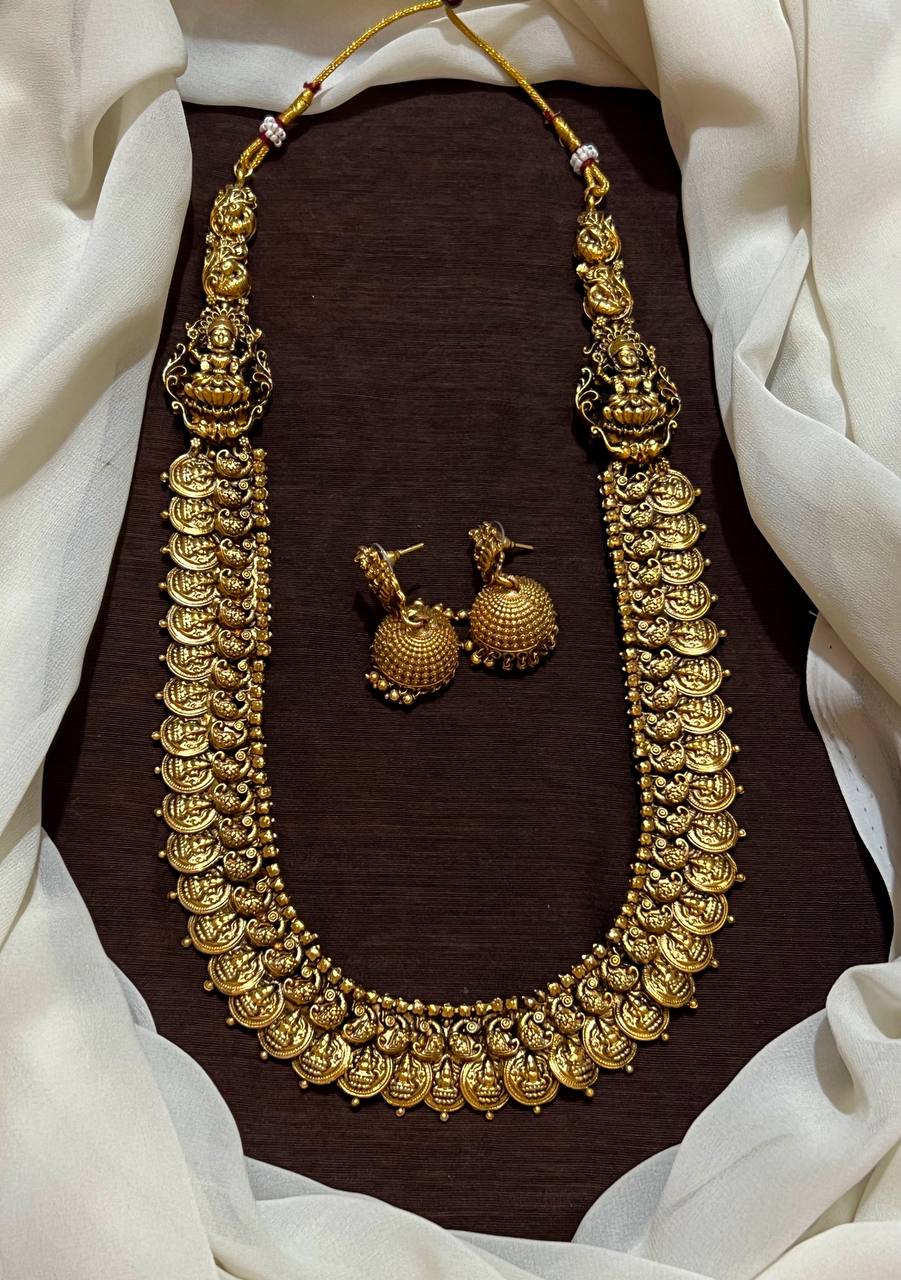 Antique Finish Laksmi Kaasu Haram With Jhumkis - NH00223