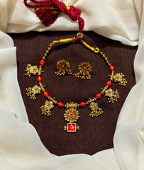 Coral Necklace With Nakshi Flower and earrings - NN001008