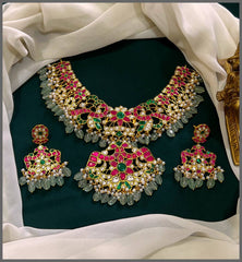 Jadau Necklace with Screw Back Chandbali - KN00224