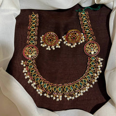 Kempu Emerald Necklace With Side Bottu Pendant  - NN00597