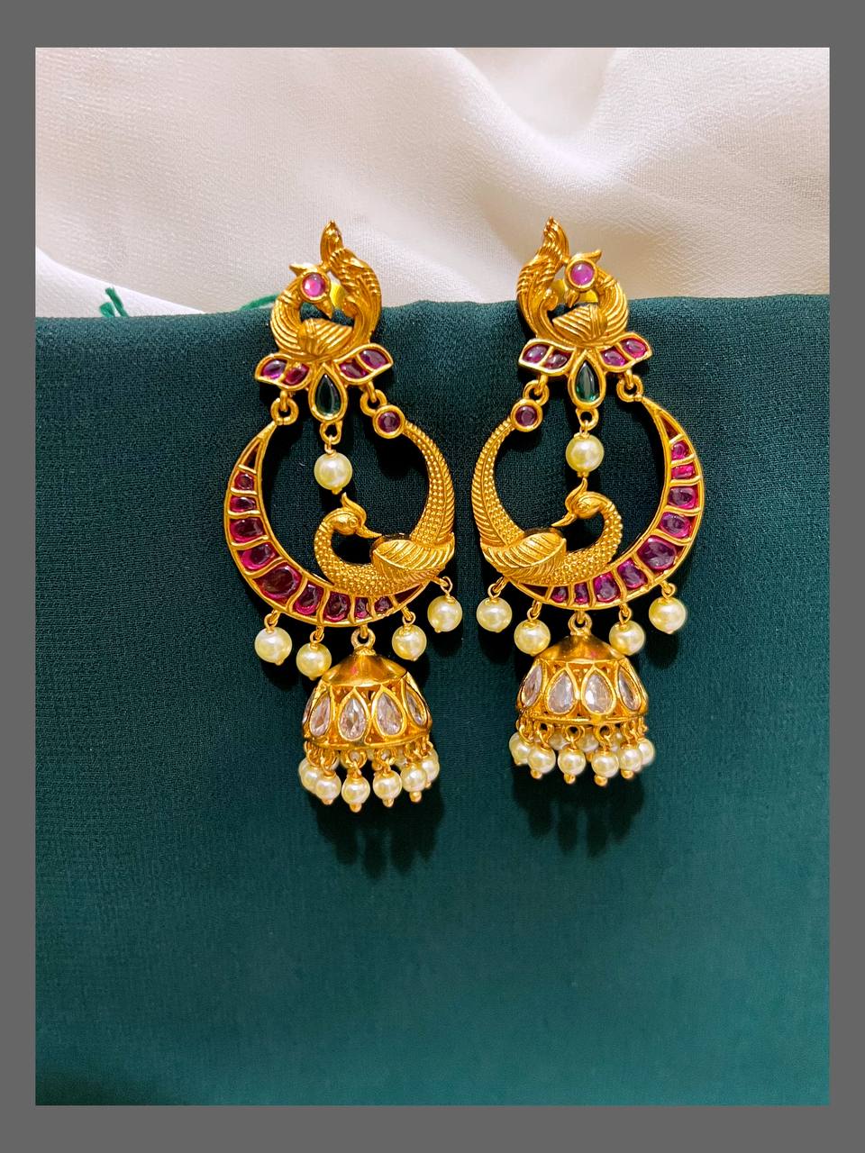 Peacock Earrings With Small Jhumki - NE00487