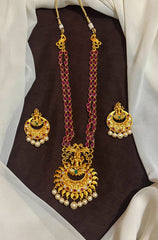 Double Line Ruby Set in Gold Polish With Earrings - NH00513