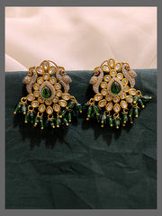 Pecock in White Stone and Green Pearl Stud Earring in Victorian - VE00188