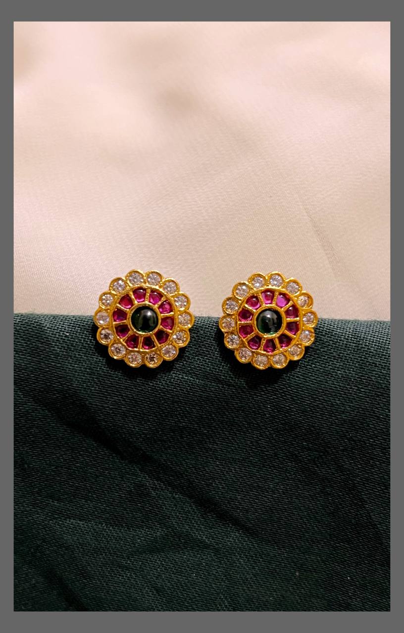 Multi stone Stud Earring In Nakshi - NE00551