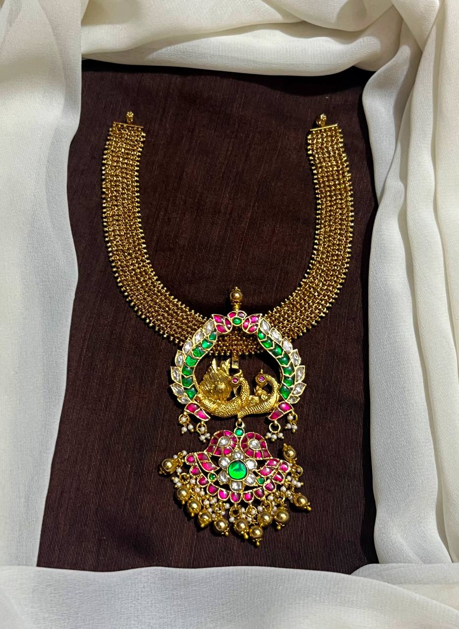 Jadau Rani Pendant With Antique Polish Jilebi Chain - KN00269