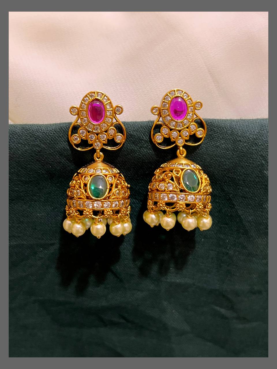 Multi stone Jhumki Earring in Nakshi - NE00552