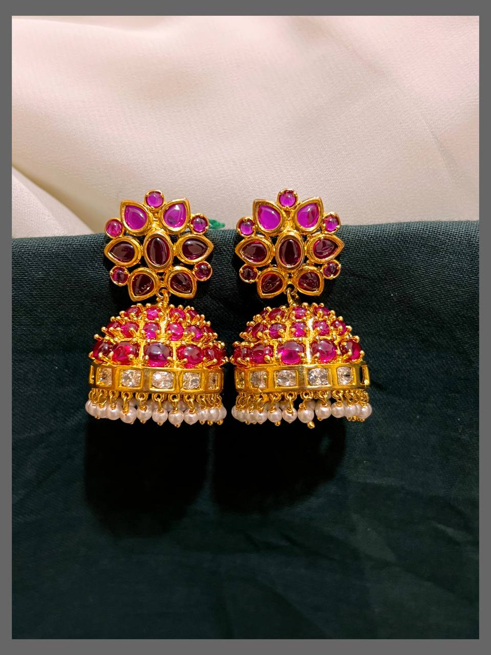 Ruby Stone Jhumki In Nakshi - NE00553