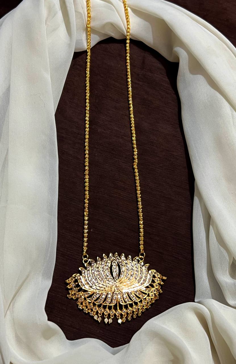 Panchaloha Lotus Pendant Long Haram - NH00179