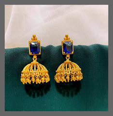Navy Blue Stone Jhumki In Nakshi - NE00478