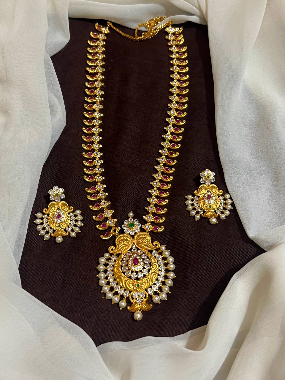 Gold Polish Mango Long Haram With Chandbali Pendant - NH00508