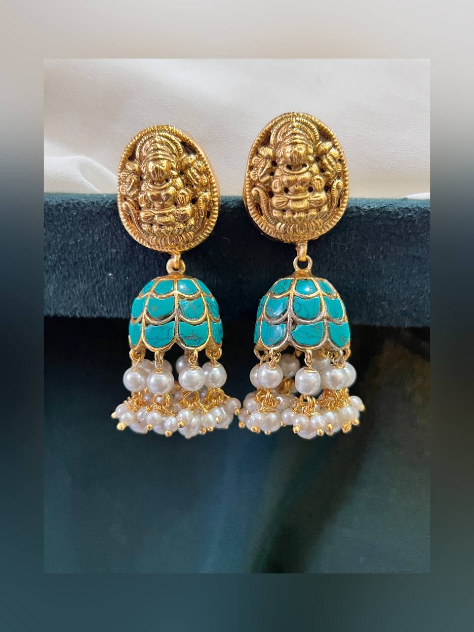 Beautiful Turquoise Blue Jadau Kundan Earring Jimika- KE00102