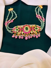 Beautiful Jadau Kundan Choker with Emrald beads - KN0036