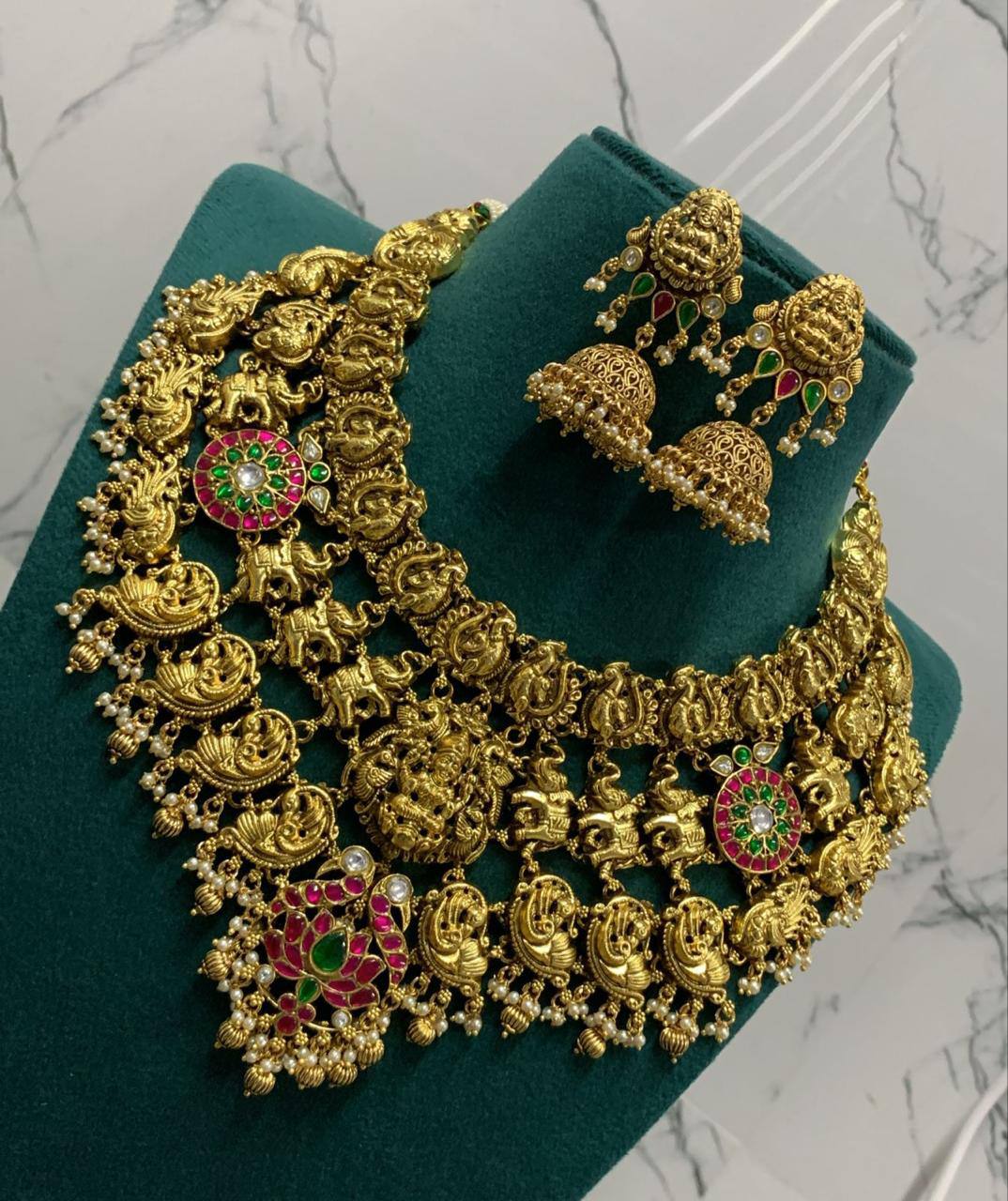 Nakshi Double Step Choker with Jhumkis in Jadau - KN00109