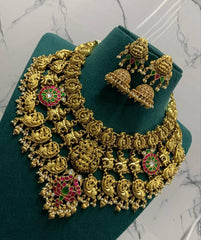 Nakshi Double Step Choker with Jhumkis in Jadau - KN00109