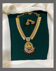 Small Kashu Nakshi Necklace with Lakshmi Pendent in Ruby - NN00154