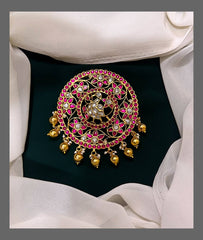 Ruby Peacock and Flower Pendent in Kundan - KP00101