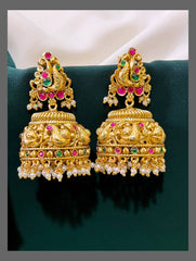 Jadau Nakshi Jhumki With Pearls - KE00338