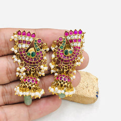 Kempu Jhumki With Guttipusalu - NE00324
