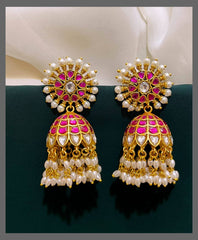 Jadau Rice Pearls Jhumkis With Screw Back- KE00341