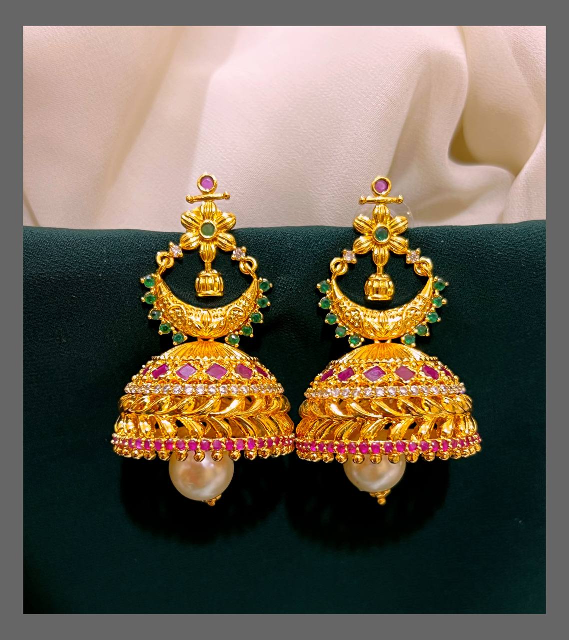 Beautiful Big Jhumki With White Pearl - NE00372