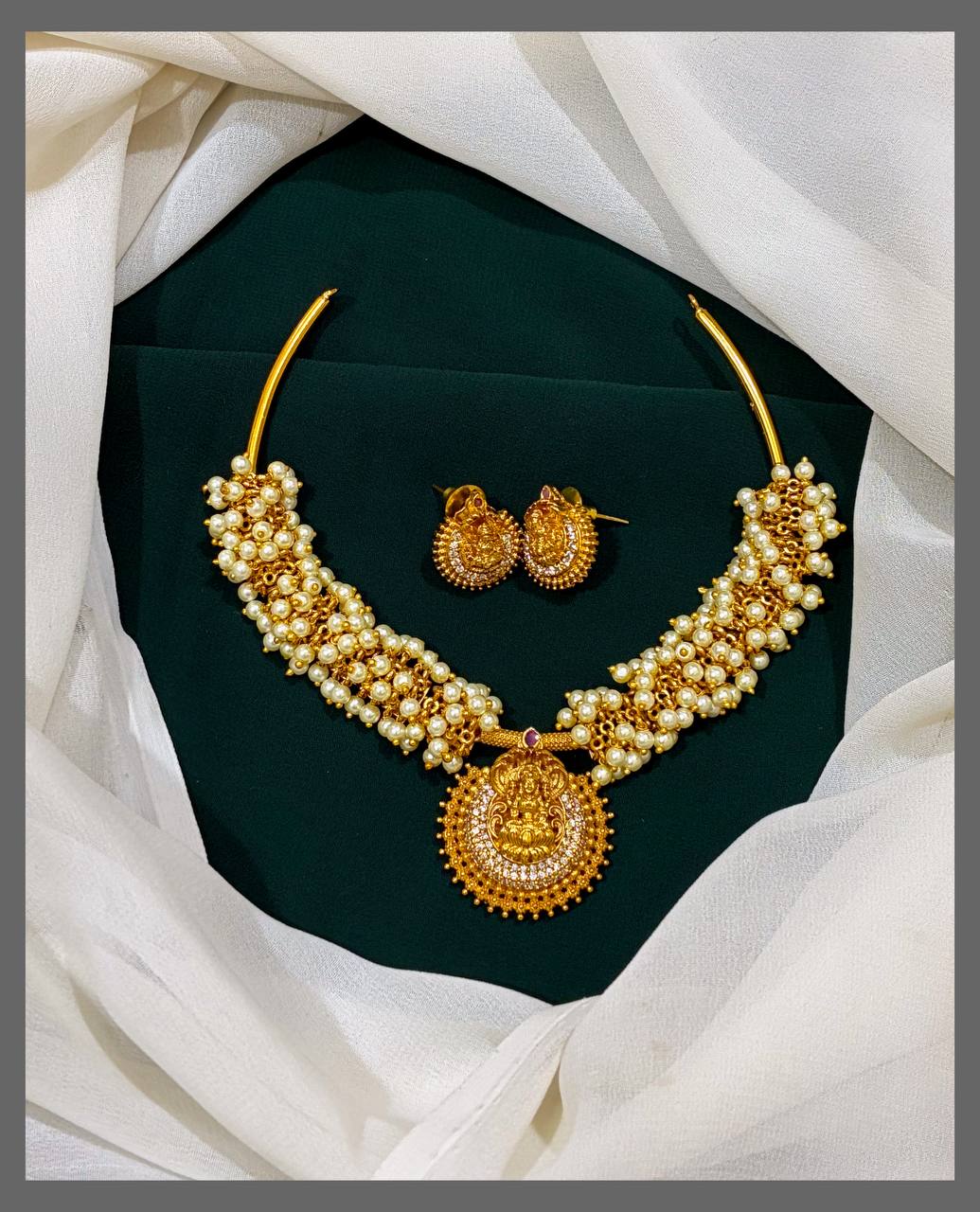 Beautiful Pearl With Lakshmi Pendent Necklace In Nakshi - NN00350