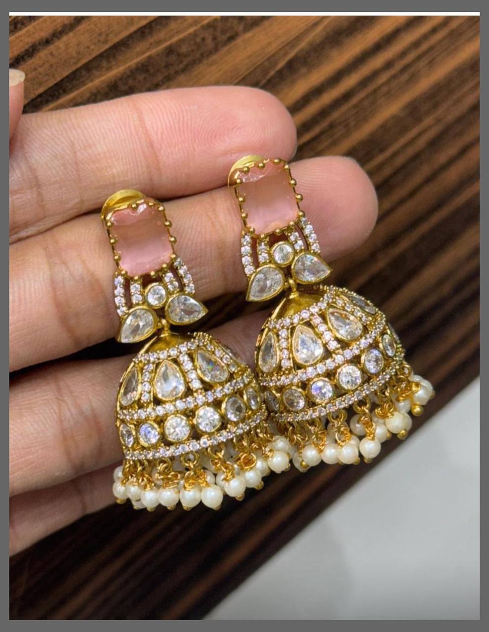 Beautiful Stone Jhumki In Nakshi - NE00433