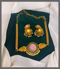 Beautiful Peacock Necklace With Pink Stone - NN00363