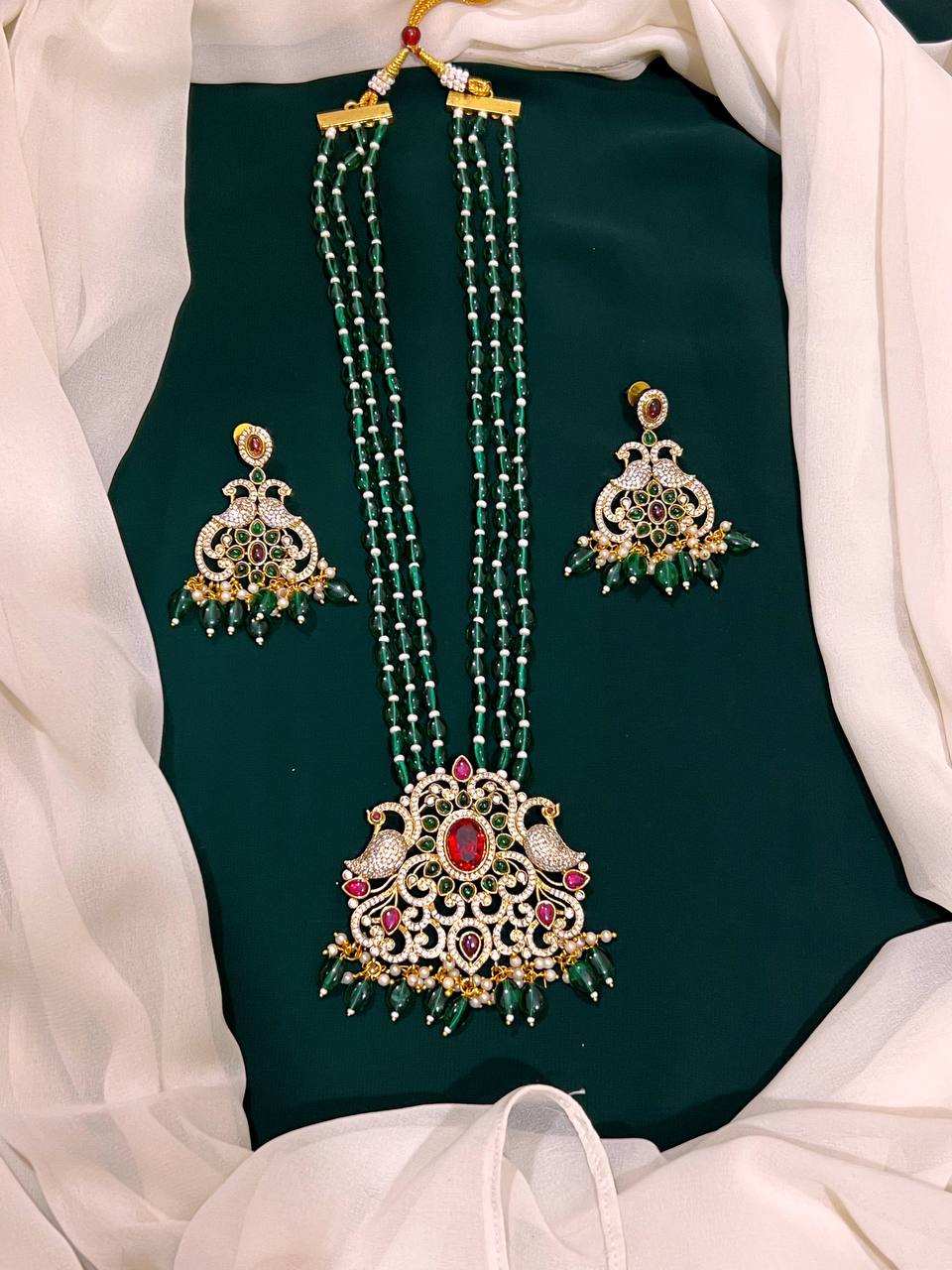 Emerald Pearl With Peacock Pendent - PB00112