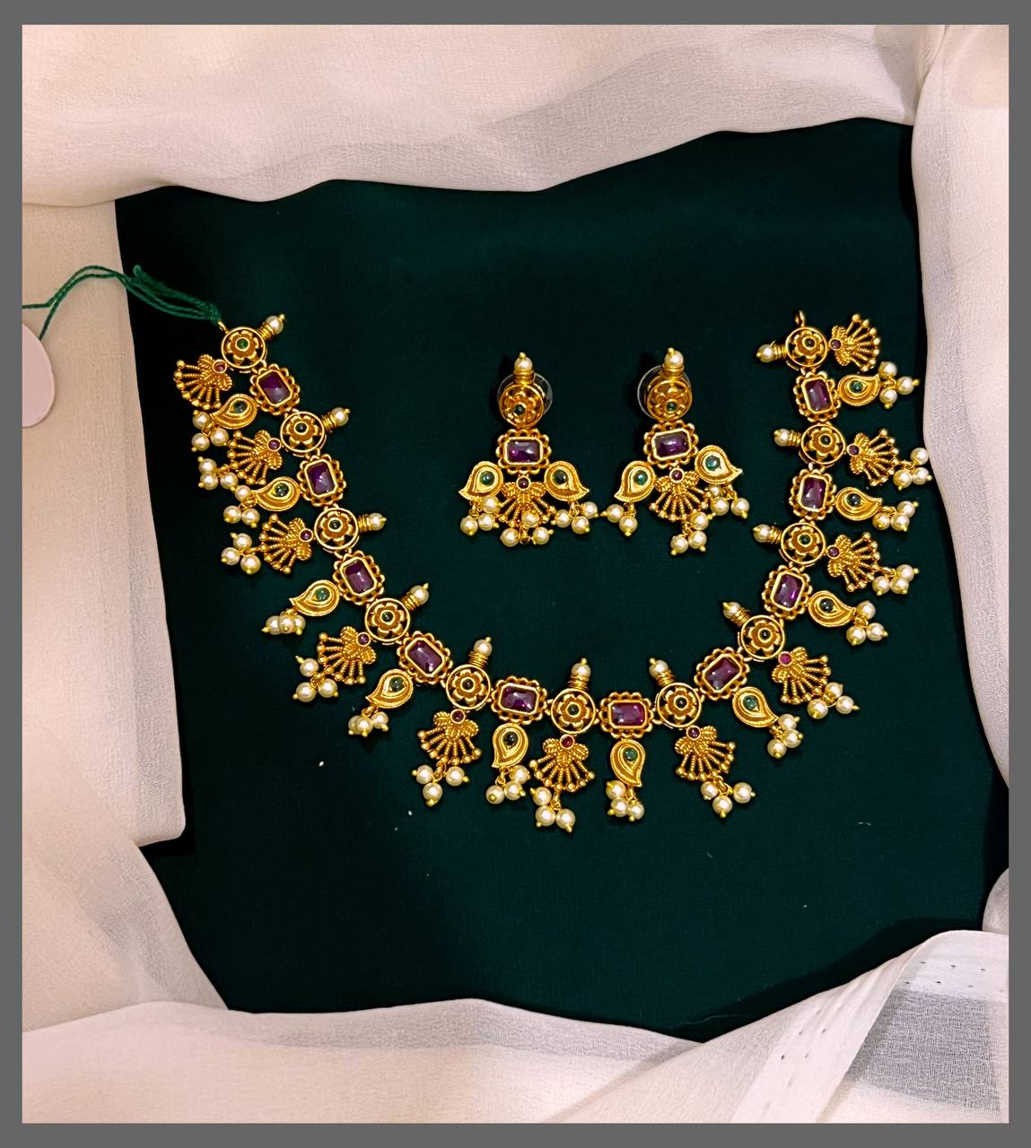 Ruby Necklace With Pearls In Nakshi - NN00412