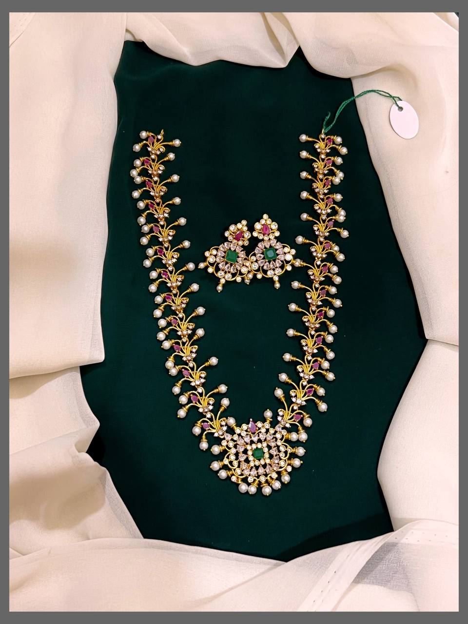 Beautiful White Pearl and White Stone Nakshi Necklace - NN00149