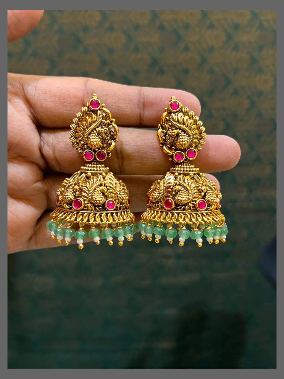 Beautiful Peacock Jhumki In Nakshi - NE00495