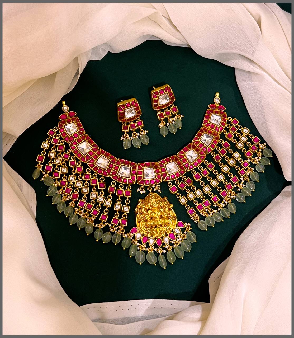 Ruby Kundan Necklace With Lakshmi - KN00477