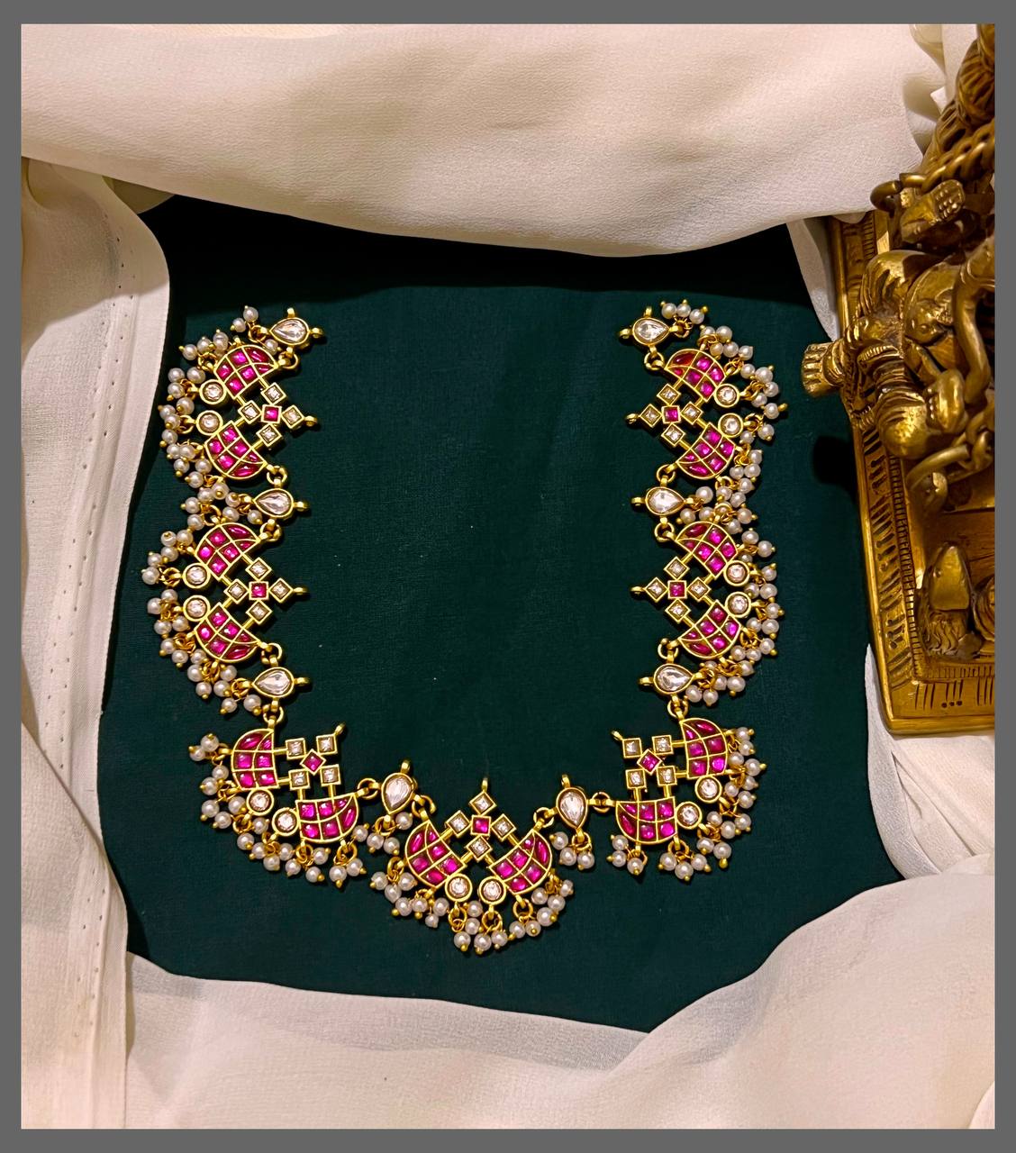 Ruby Kundan Necklace With Pearls - KN00478