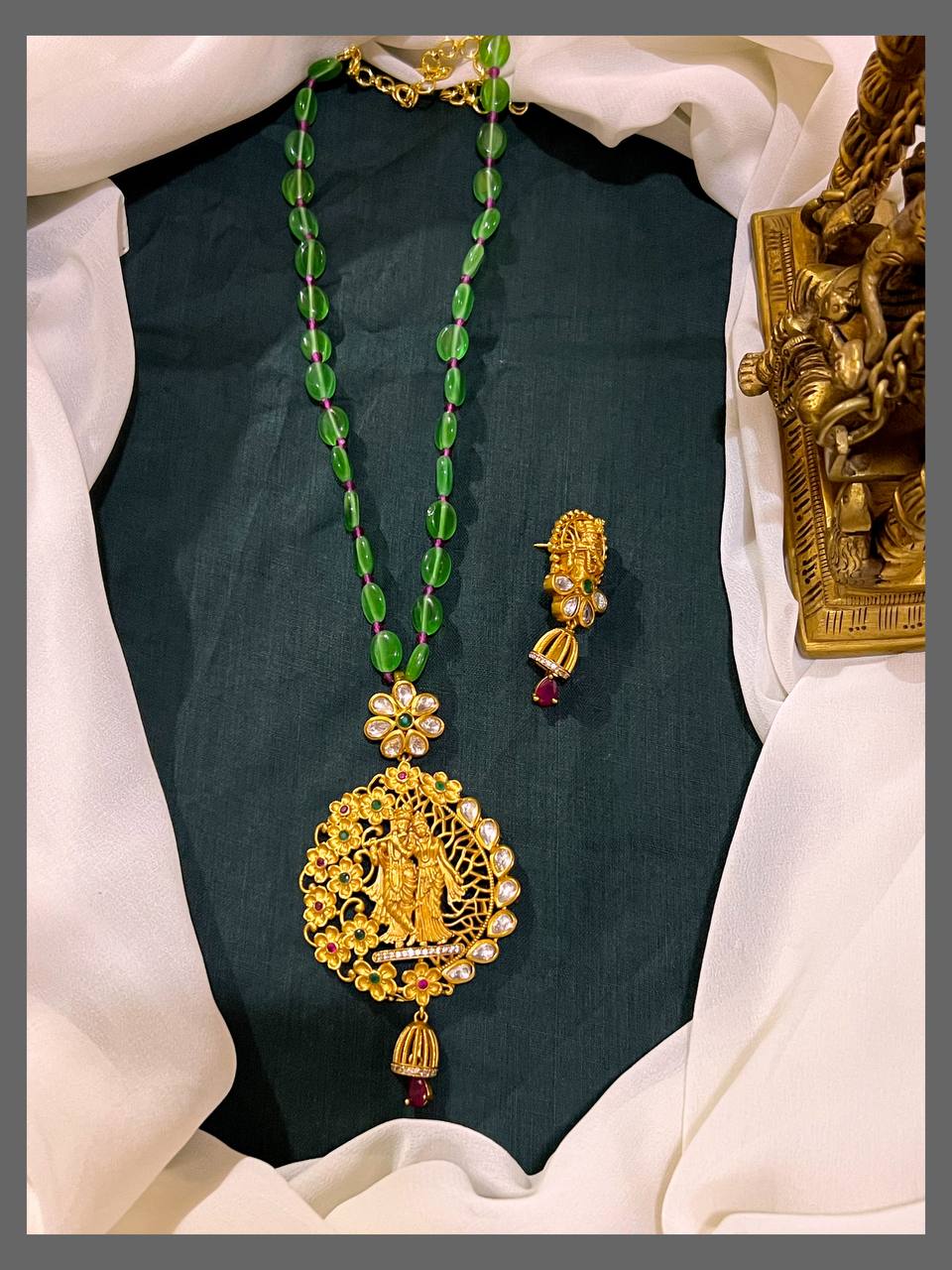 Green Pearl With Radha Krishna Pendent - PB00209