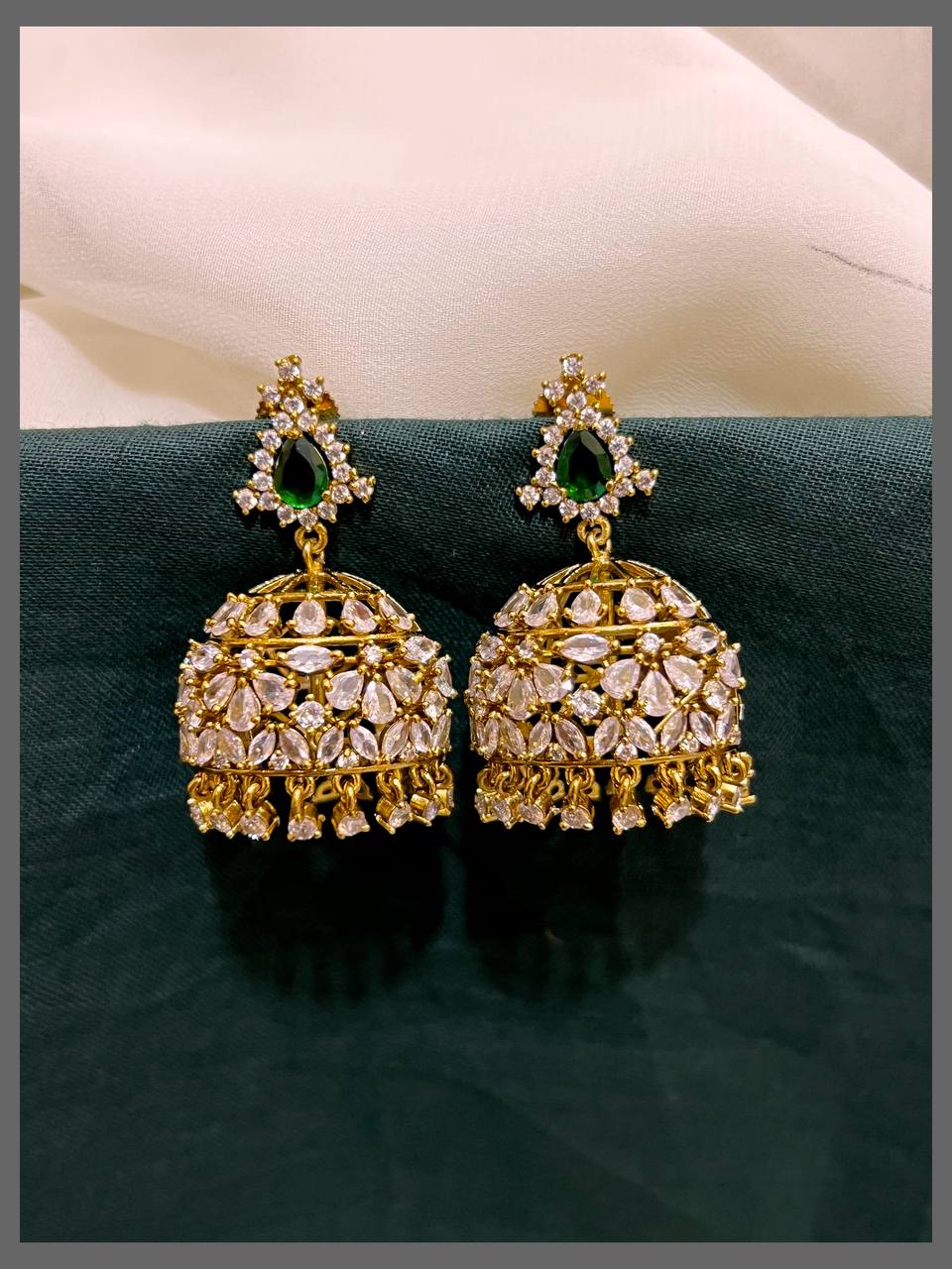 Beautiful White Crystal Jhumki Earring in Nakshi - NE00525