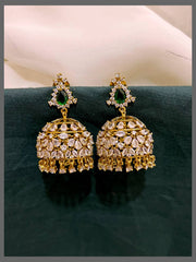 Beautiful White Crystal Jhumki Earring in Nakshi - NE00525