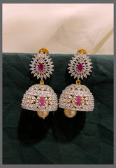 White and pink stone Jhumki earring in Diamond - DE0010