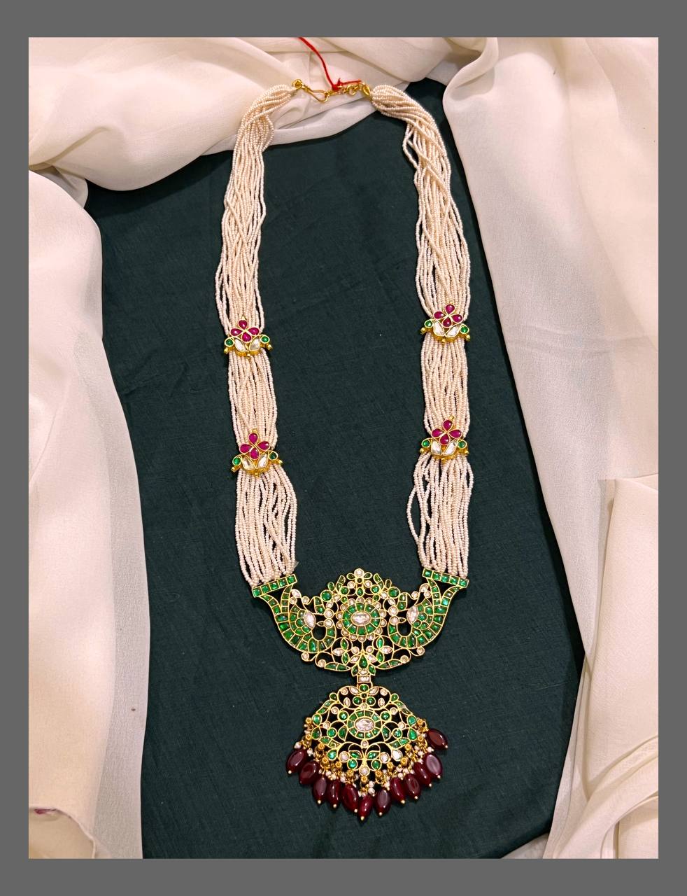 White Pearl Haram with Emerald Pendent - PB00259