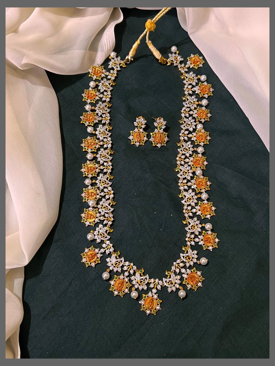 Rich White stone peacock Haram in Nakshi - NH00306