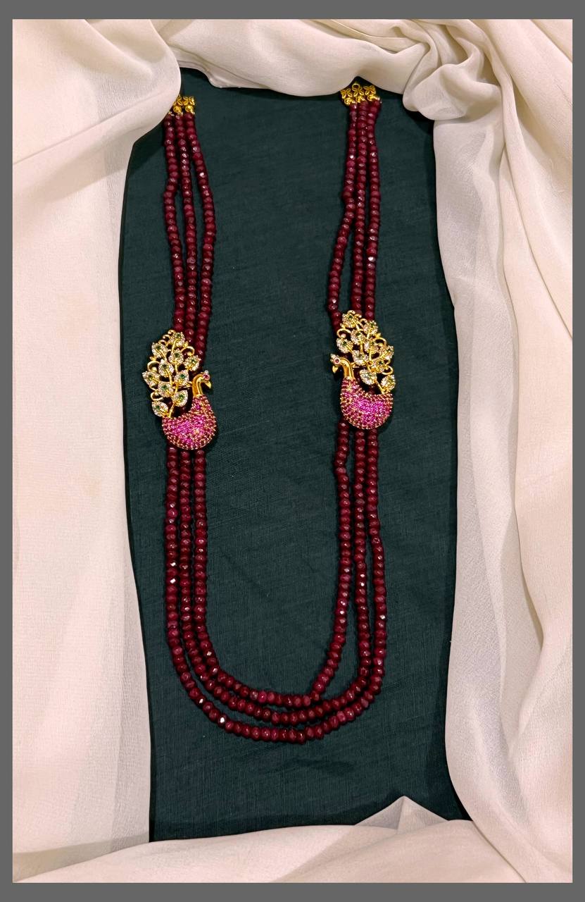 Beautiful Pearl Haram With Side Peacock Pendant - PB00315