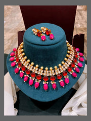Rich Ruby stone and with White Stone Chokar Necklace in Kundan - KN00530